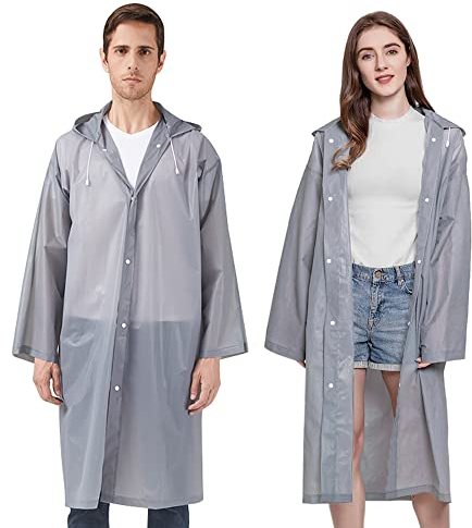 Cosowe Rain Poncho Raincoats for Adults, 2 Pack Reusable Rain Jacket Rainwear with Hoods and Sleeves, Waterproof for Emergency, Outdoors, Camping, Disney, Grey