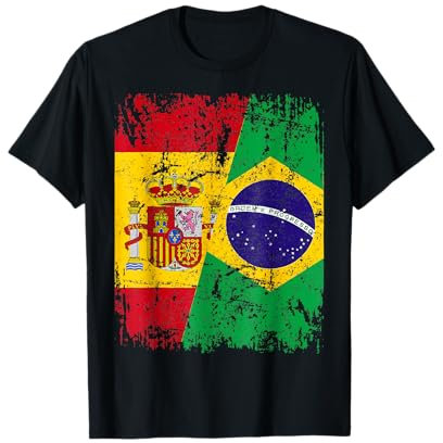 BRASIL Camiseta ESPAÑA BANDERA de la AMISTAD BRASIL Camiseta