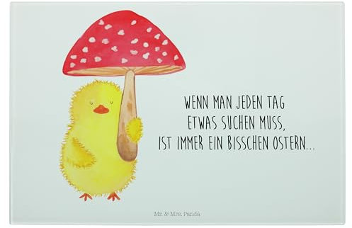 Mr. & Mrs. Panda Medium Glas Schneidbrett Küken Fliegenpilz - Ostergeschenke, Osterdeko, Geschenk, Schneidebrett, Glasschneidebrett, Ostergrüße,