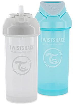 Twistshake 2x Gobelet Pour Bébé Avec Paille - 360ml | Bouteille D'eau Pour Bébé | Sans BPA | Gobelet D'apprentissage Pour Enfant | Blanc Bleu