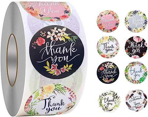 500 Stück Dank Aufkleber, 8 Florale Designs Thank You Sticker für Geschäftsaufkleber handgefertigte Waren,Hochzeitsaufkleber Umschlagsiegel, Einladungen, Dankeskarten