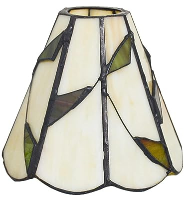 AIBOTY 6-Zoll-Lampenschirm-Ersatz, Nur Lampenschirm aus Buntglas mit grünen Blättern für Tischlampen, Pendellampen, Wandleuchten,Beige,Large Hole