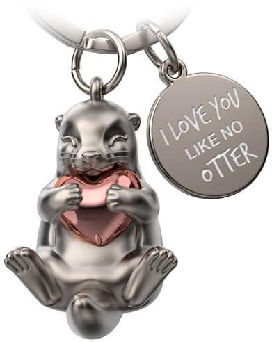 FABACH Porte-clés loutre Otty avec cœur - Porte-bonheur loutre - Cadeau pour petite amie - Cadeau pour couple - Anniversaire - Gravure « I love you like no otter », Or rose, 1, Moderne