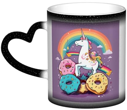 Heat Sensitive Colour Changing Mug Unicorns Doughnut Rainbow Printed Ceramic Mug Novelty Heat Sensitive Cup Personalized Gifts For Birthday Anniversary Christmas 13 Oz