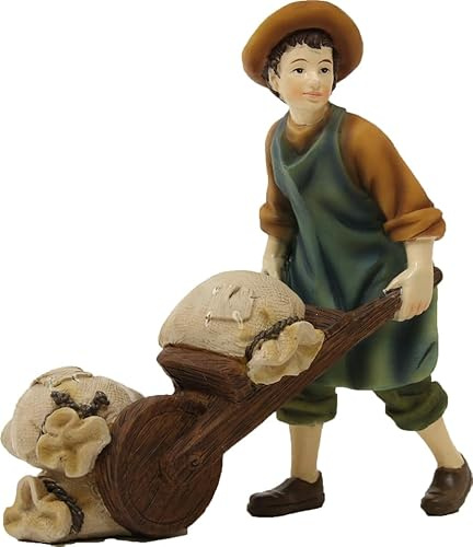 FADEDA Knecht mit Schubkarren/Höhe:9 cm/handbemalt/detailgetreue Krippen Figuren - Weihnachten Tisch Dekoration Krippe Zubehör