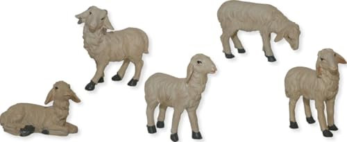 FADEDA 5X Schafe/Höhe:5 cm/handbemalt/detailgetreue Krippen Figuren - Weihnachten Tisch Dekoration Krippe Zubehör