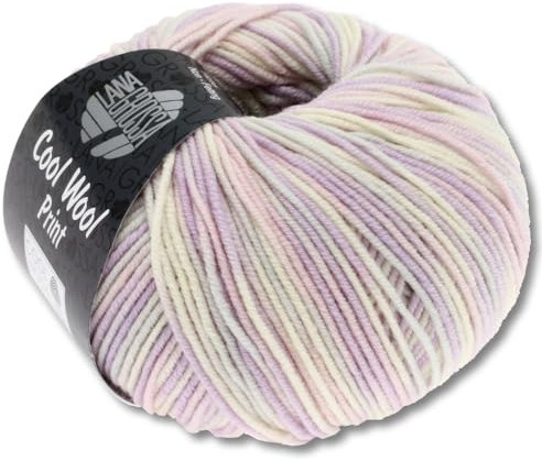 Frida's Wollhaus Lana Grossa 50 g Cool Wool Print Merino Wolle Garn Häkeln Stricken 16 Farben (747 | Zartrosa/Flieder/Ecru/Zartgrau)