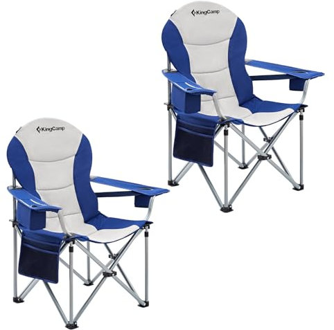 KingCamp 2er Set Campingstuhl Faltbar bis 160 kg, Übergroßer Camping Stuhl Klappbar Gepolster mit Verstellbarer Rückenlehne, Klappstuhl Camping mit Hochlehner & Kühltasche & Getränkehalter, Blau