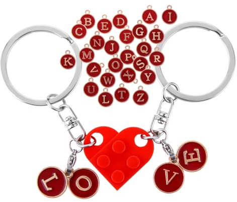 Ouligay Paare Schlüsselanhänger Herz für Paar Mutter Freundschaft Geschenk, Partner Schlüsselanhänger Baustein Pärchen Beste Freundin Mama Geburtstagsgeschenk für Jahrestag Valentinstag Muttertag