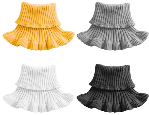 OAAO 4 Pieces Ruffled Fake Collar, Detachable Collar, Cold-Proof and Warm Knitted Scarf, Pullover Winter Scarf, Winter Clothing Accessories