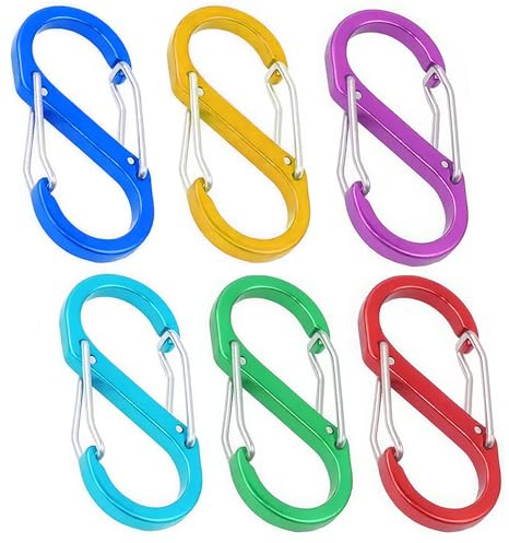 6 Mousquetons À Double Clip en Forme de S, Petit Mousqueton en Forme de S, Mousqueton de Verrouillage À Anneau en S, pour Famille, Randonnée Plein Air, Pêche, Camping - 6 Couleurs