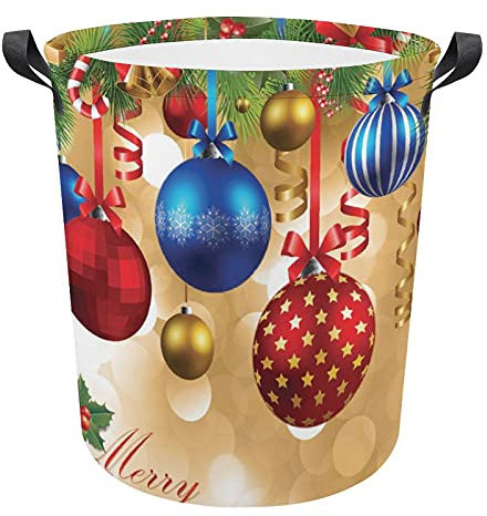 Runder Wäschesammler Bunte Weihnachtskugeln Hängen An Der Kiefer Aufbewahrungskorb Modern Aufbewahrungskorb Für Schlafsaal, Für Kissen, Badezimmer, Wäsche