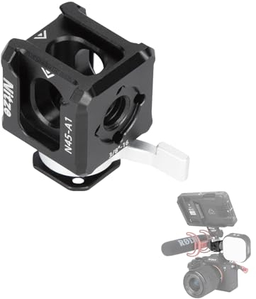 Nitze Adaptateur Cold Shoe Triple avec Trou Fileté de 1/4, Trous de Positionnement Arri de 1/4 et 3/8, pour Caméra Support de Moniteur, Bras Magique, Lumière LED et Microphone - N45-A1
