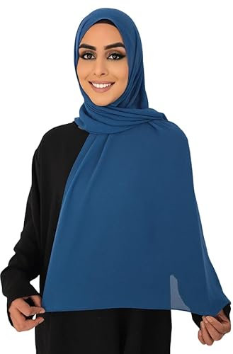 Medinah Premium Chiffon Hijab Kopftuch für Frauen - Modernes Kopftuch aus Leichtem Stoff - 180x70cm Groß, Hochwertiger Stoff (Dunkles Marineblau #22)
