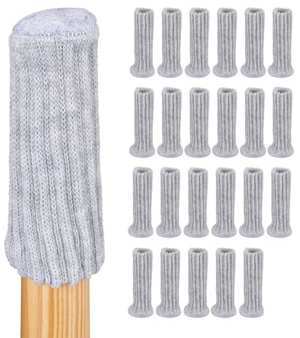 Relaxdays Stuhlbeinsocken 24er Set, Möbelsocken für Stuhl & Tisch, Bodenschutz, elastisch, runde Stuhlstrümpfe, grau