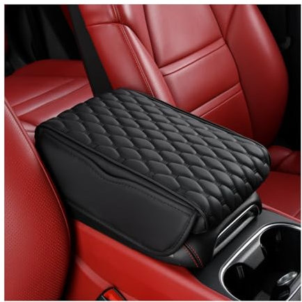 CGEAMDY Universal-Autoarmlehnenpolster, Memory Foam Auto Armlehne Mittelkonsole Abdeckung, Leder Wasserdichte Auto-Mittelkonsolenpolster-Armlehnen-Kissen(Schwarz)