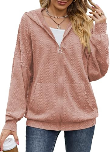 PANOZON Donna Felpa con Cappuccio Manica Lunga Zip Solido Classica Maglia Giacca Casual Hoodie Oversize Top(XXL, Rosa)