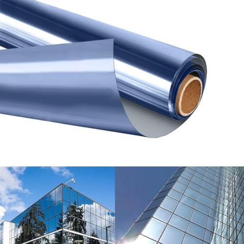 Spiegelfolie für Sonnenschutz, 100 cm, selbstklebend, Sichtglas, Wärmedämmung (60 cm x 100 cm)