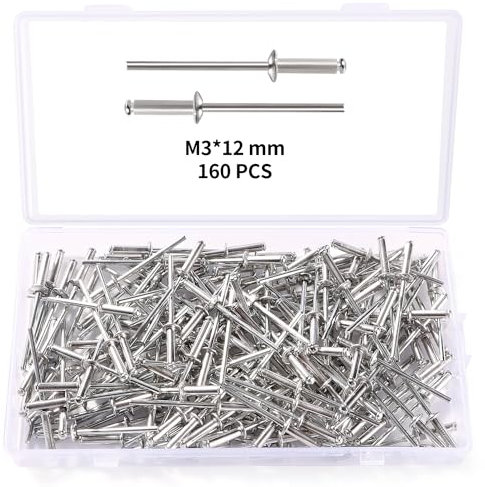 YIXISI 160 Stücke M3x12 mm Aluminium Blindnieten, Große Flansch Blindnieten, Dome Blind Nieten, für Metall Holz Aufbewahrungsbox Möbel Kunststoff