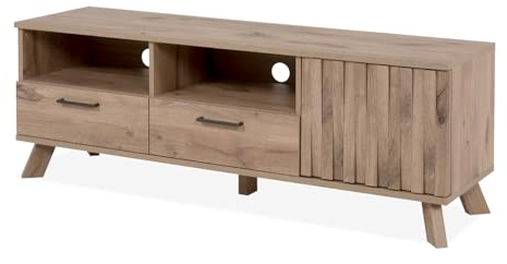 Furn.Design TV Lowboard in Eiche, Fernsehtisch mit 3D-Reliefoptik, TV Unterteil Holz modern, 140 x 50 cm, Douro