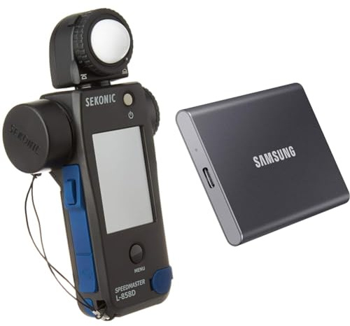 Sekonic L-858D SPEEDMASTER Digital Light Meter - Black/Blue & Samsung T7 Portable SSD - 1 TB - USB 3.2 Gen.2 External SSD Titanium Grey (MU-PC1T0T/WW)
