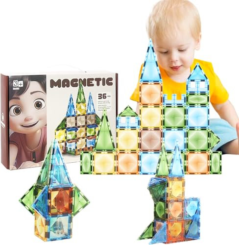 POPOYU 32Pcs Magnetic Tiles for Kids,Magnetic Building Castle Blocks,Magnatiles Blocks 3D Magic Tiles Magnetic Construction Toys,Preschool STEM Educational Toys for Toddlers Girls Boys 3+ Years Old