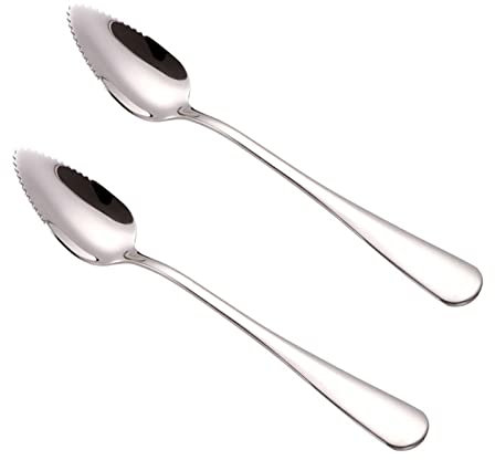 MHADBKH Cuillères à pamplemousse en acier inoxydable - Ustensiles dentelés pour fruits et desserts (2 pièces, Serrated, 16.8 cm)