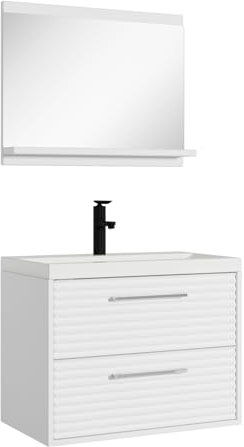 Mobili Bagno Etna 60 cm 02 Lavandino - Bianco - Armadio con specchio Set di mobili da bagno