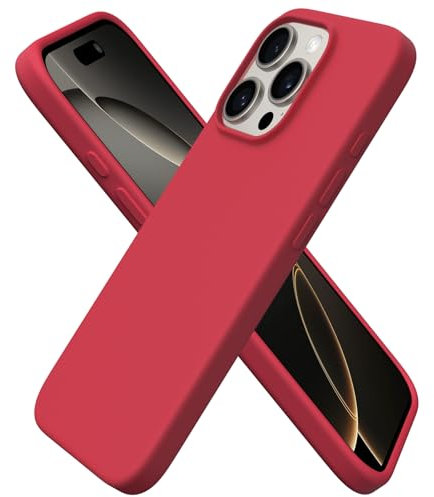 ORNARTO Compatible with iPhone 16 Pro Case 6.3, Slim Liquid Silicone 3 Layers Soft Gel Rubber Shockproof Protective Case with Anti-Scratch Microfiber Lining-Red