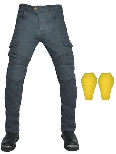 RCLONGEU Pantalon Moto Hombre Mujere con Protecciones, Pantalon Vaquero Moto, Equipos de Protección Mejorados, Marcado CE (Gris,XL)