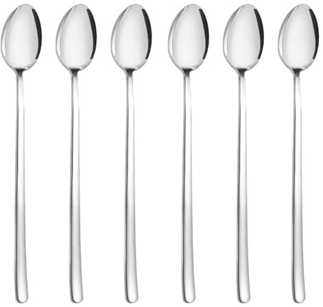 Shirune 6 Stück Latte Macchiato Löffel, Eislöffel Lange, 304 Edelstahl Longdrinklöffel, Stiel Dessertlöffel Kaffeelöffel Cocktail Löffel Rice Löffel Lang Joghurtlöffel