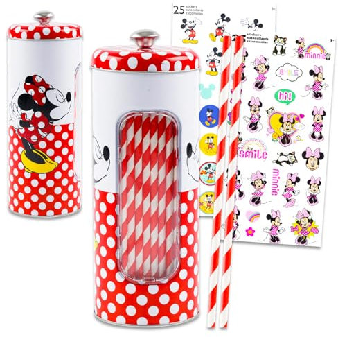 Accessori da cucina Topolino e Minnie Mouse – Bundle con 1 dispenser Disney Cannucce, Cannucce, Altro | Mickey Mouse Cannuccia Holder per Decorazione Cucina