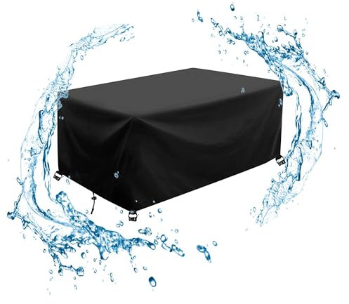 AJALGZ Housse Protection Salon de Jardin 140x130x65cm/LxlxH Bache de Protection Exterieur Table Housses de Meubes avec Boucle de Verrouillage Bânch Salon de Jardin pour Table Chaise Set-Noir