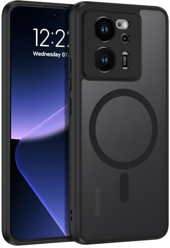 VENINGO Funda Magnética para Xiaomi 13T/13T Pro/Redmi K60 Ultra, Carcasa Magnética Capa Cover Translúcida Mate Trasera Fina Antigolpes Negro