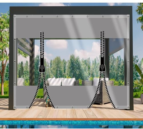 DGSFES Bâche de Protection Exterieur Bache Transparente avec œIllets 2,1mx2,6m,600g/m² Bache Epaisse PVC Impermeable avec 2 Porte Fermeture Eclair pour Terrasse Serre Jardin Pergola Poule