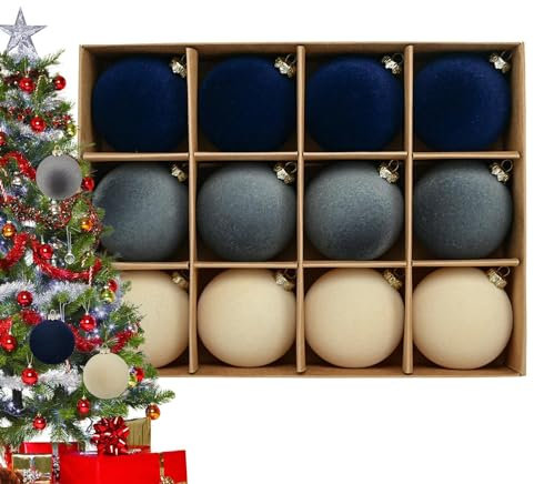 Samt-Ornament-Kugeln – 12 Stück Weihnachtsbaum-Samt-Weihnachtskugeln, 6 cm Weihnachtsbaum-Hängekugeln, Set Für Girlande, Heimdekoration, Hochzeit – Blau