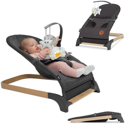 Lionelo June - Hamaca para recién nacidos de hasta 9 kg, cómoda silla con movimiento calmante natural, soporte ergonómico para la espalda, arnés de seguridad de 3 puntos, tela suave transpirable,