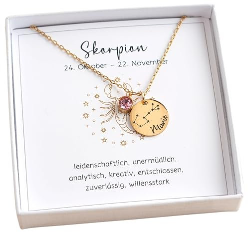 Sternzeichen Kette personalisierte Kette Schmuck mit Sternzeichen Sternbild Sternzeichenkette mit Name Namenskette Silber Gold Roségold Geschenk zur Taufe Geburt Geburtstag