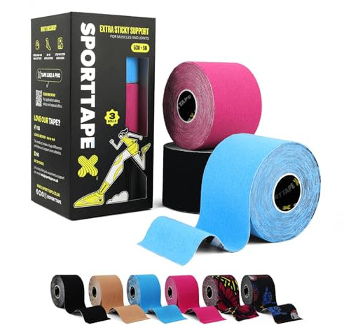 3 Rollen SPORTTAPE Kinesiologie Tape Gemischte 5 cm × 5 m – elastisch & wasserfest Physio/tape sport, hautfreundlich Baumwolle, starke Haftung, selbstklebend, latexfrei für Muskel- & Gelenk-Support