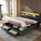 Upholstered Bed Frame with Hydraulic Lift & Drawers & Adjustable Concealed Storage Headboard, 6ft Super King Size Bed Frame with LED Lighting, Linen Functional Ottoman Storage Beds with Slats, Grey