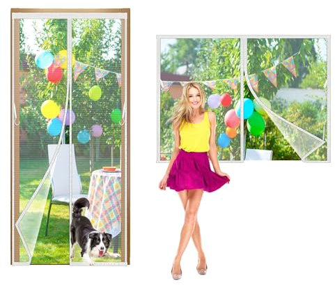 Zanzariera Magnetica per Finestra, 100x195cm Rete SuperFine Trasparente Chiusura Automatica, Tenda Magnetica Anti Zanzare Insetti per Porta Finestra Balcone Soggiorno Bianco
