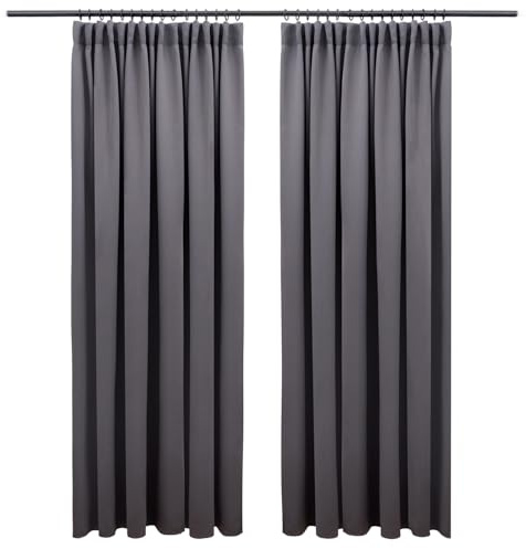 Blumtal Verdunklungsvorhänge Kräuselband 225x140 cm im 2er Set - Oeko-TEX zertifizierte Vorhänge Blickdicht - Verdunklungsvorhang - waschbare Vorhänge mit Kräuselband für Schiene in Anthrazit