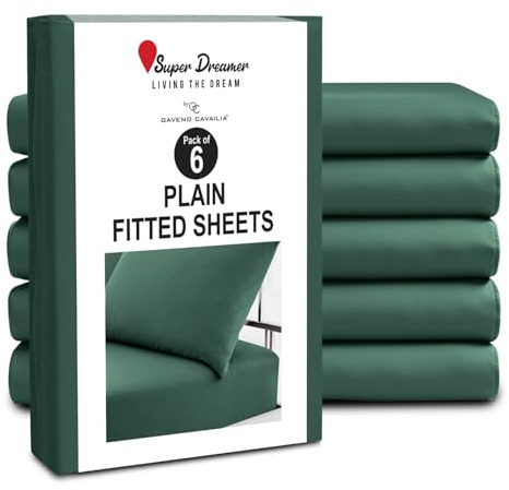 GC GAVENO CAVAILIA Fitted Sheet King Size 6 Pack - Plain Dyed Microfiber Bedding Sheets - Fade, Wrinkle & Shrink Resistant Bottom Sheets - 25cm Deep Breathable Bed Sheet Elasticated Corners Dark Green