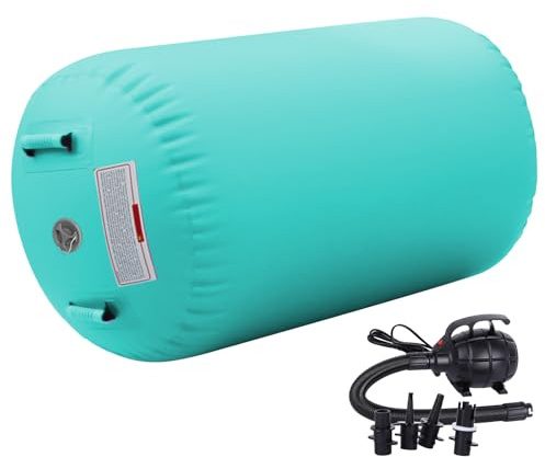 Air Roller Air Barrel Inflatable Tumbler Roll Inflatable Tumbling Gymnastics Mat Air Tumble Track Backbend Trainer with Pump for Training Tumbling Yoga Backflip (Green, 120 x 90 cm)