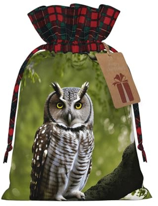 Weihnachtliche Geschenktüten mit Eulen-Motiv, mit Kordelzug, für Weihnachten, dekorative Geschenkverpackungen