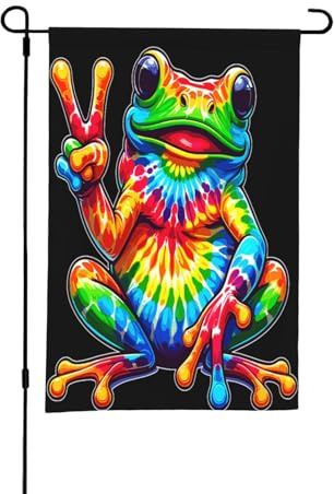 Tie-Dye Peace Frog Gartenflagge, doppelseitig, kleine Flaggen für den Hof, geeignet für draußen oder als Garten-, Terrassen- und Hofdekoration, 45,7 x 30,5 cm