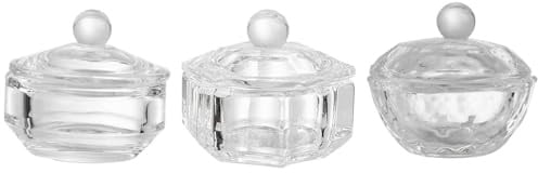 Cabilock 3 Stück Glasbecher mit Edelstahldeckel zum Mischen von Nagelpulver Flüssigkeit für Professionelle Maniküre Nagelkunst