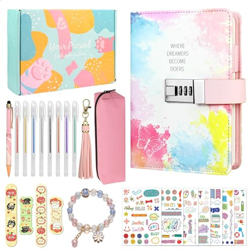 twirush Secret Diary with Lock for Girls - B6 PU Leather Kids Journal with Lock, 256 Pages Lockable Notebook Kids Diary, Password Journal Notebook Set, Lockable Secret Diary for Girls Ages 6-14(Pink)