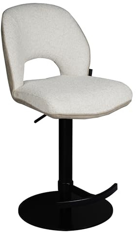 Raburg Barhocker höhenverstellbar, 120 kg belastbar, 360° drehbar, Küchenhocker mit Fußstütze, Stoff, Gestell aus Metall - Louming Maile | Creme/Schwarz