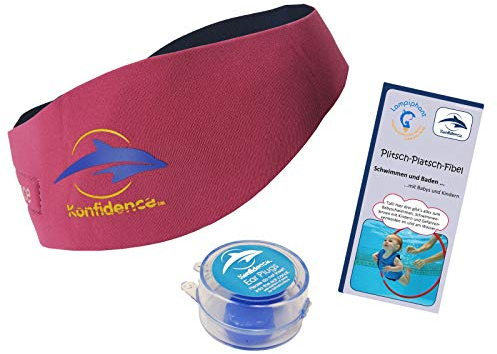 Lampiphant® + Konfidence Aquaband: Neoprenstirnband mit Silikon-Ohrstöpseln und Plitsch-Platsch-Fibel, Erwachsener, Pink